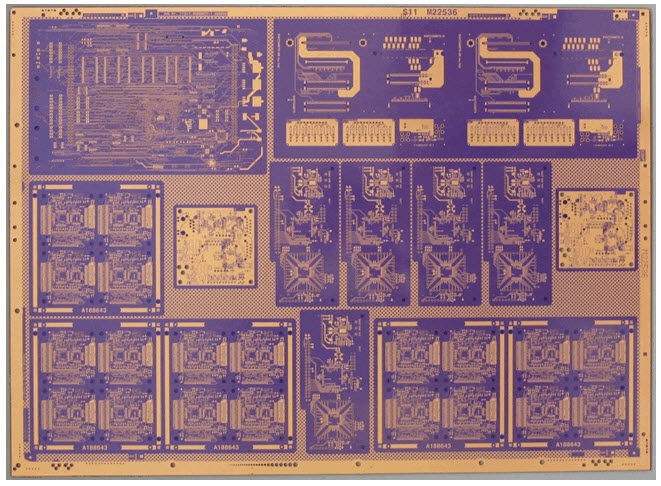 Production panel with plating resist Production panel with resist image